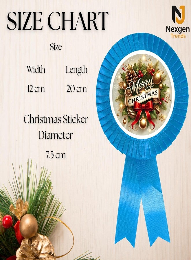 NEXGEN TRENDS Single Line Christmas Satin Ribbon Badge with Merry Christmas Logo - Premium Event Badge for Kids, Schools, Office Parties & Carol Programs (Pack of 10) (Sky Blue) - Image 5